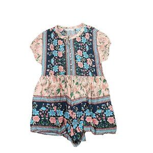 Saints + Secrets Teal Peach Floral Romper Small